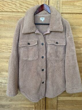 BKE Teddy Sherpa Button-Up Jacket - Taupe Women's Size Large